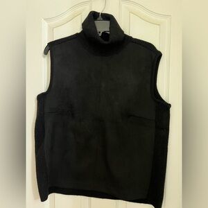 Ann Taylor Black Sleeveless Mixed Media Faux Suede Turtleneck Sweater